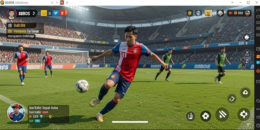 Screenshot permainan menunjukkan pertandingan sepak bola yang mendebarkan.