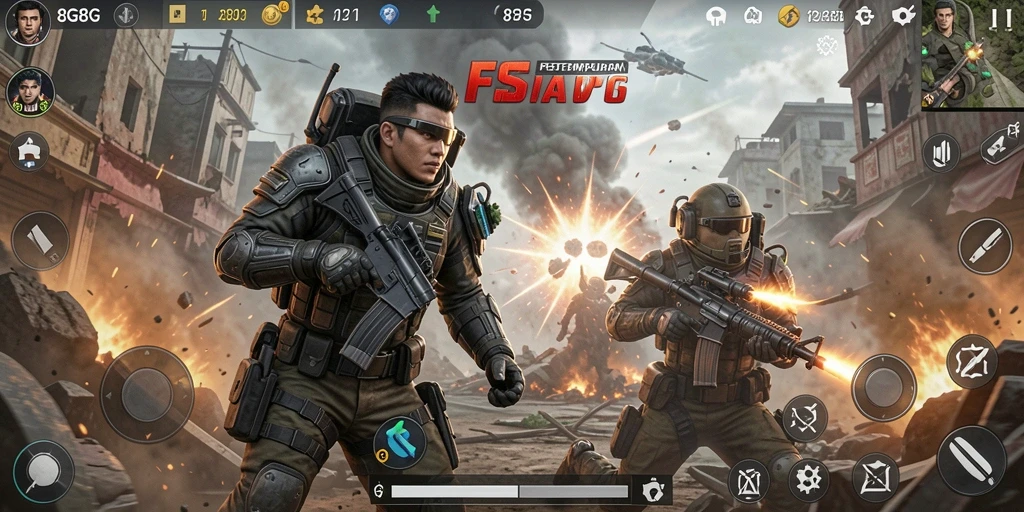 Tampilan gameplay mendebarkan dalam pertempuran FPS 8G8G.