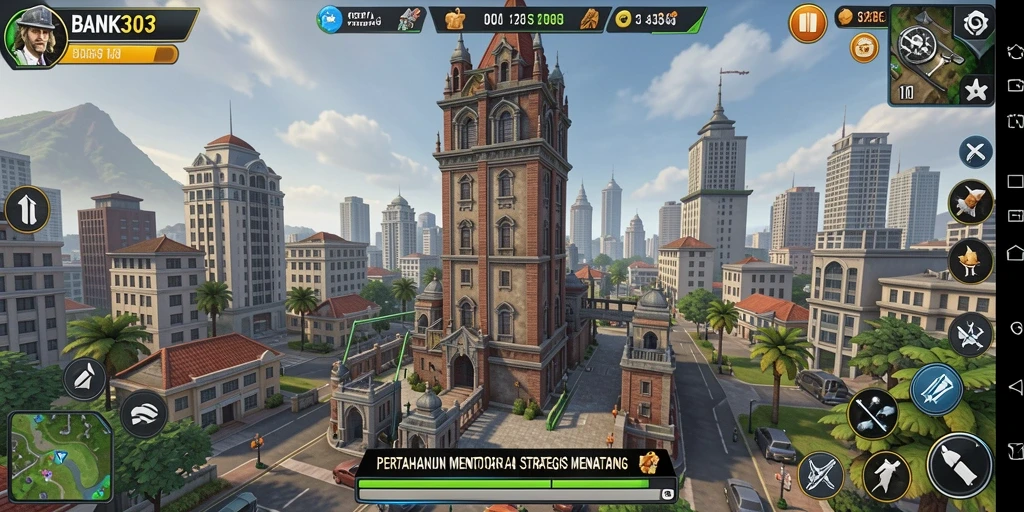 Tampilan gameplay menawan dari BANK303 dengan pertahanan menara yang strategis.