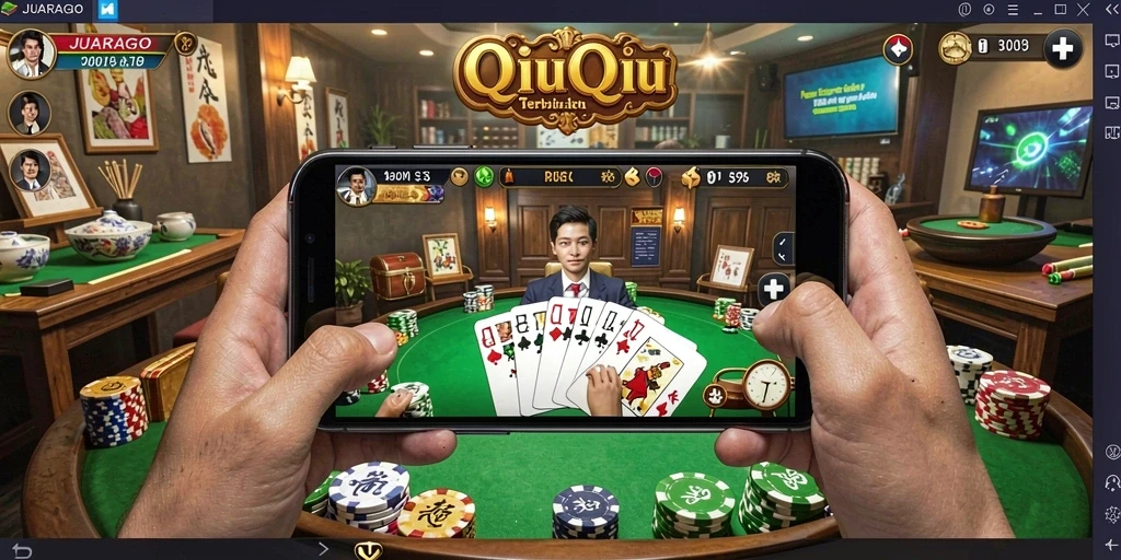 Tampilan gameplay seru JUARAGO dengan aksi QiuQiu yang mendebarkan.