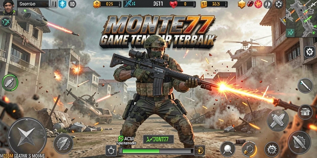 Tampilan gameplay mendebarkan dari MONTE77 dengan pertempuran intens.