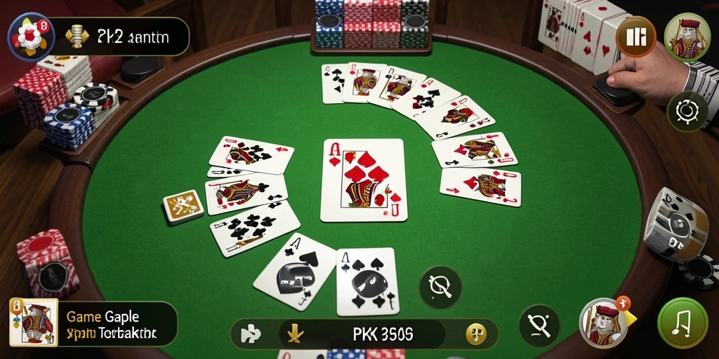Screenshot gameplay PK95 menampilkan suasana bermain Gaple yang seru.