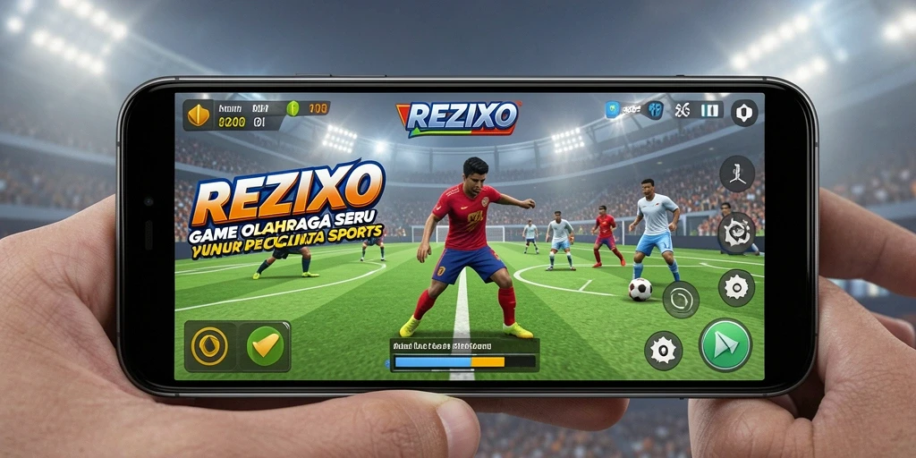 Tampilan gameplay seru dalam REZIXO yang menggambarkan aksi olahraga.