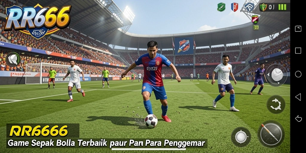 Tampilan gameplay seru dari RR666 saat pertandingan sepak bola.