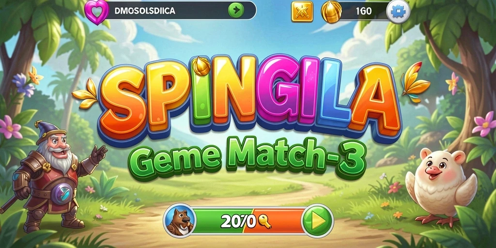 Tampilan menarik dari permainan Match-3 SPINGILA yang penuh warna.