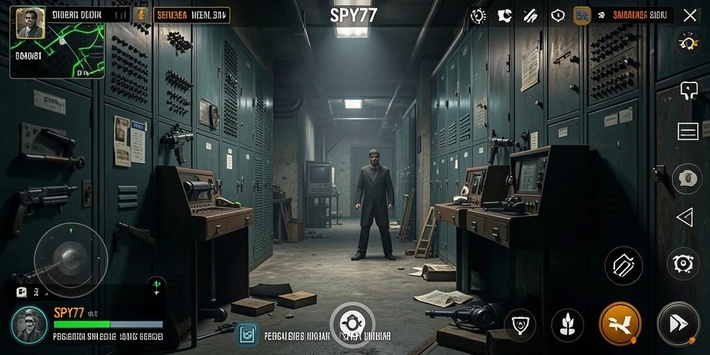 Screenshot dari gameplay SPY77 menampilkan aksi spionase yang mendebarkan.