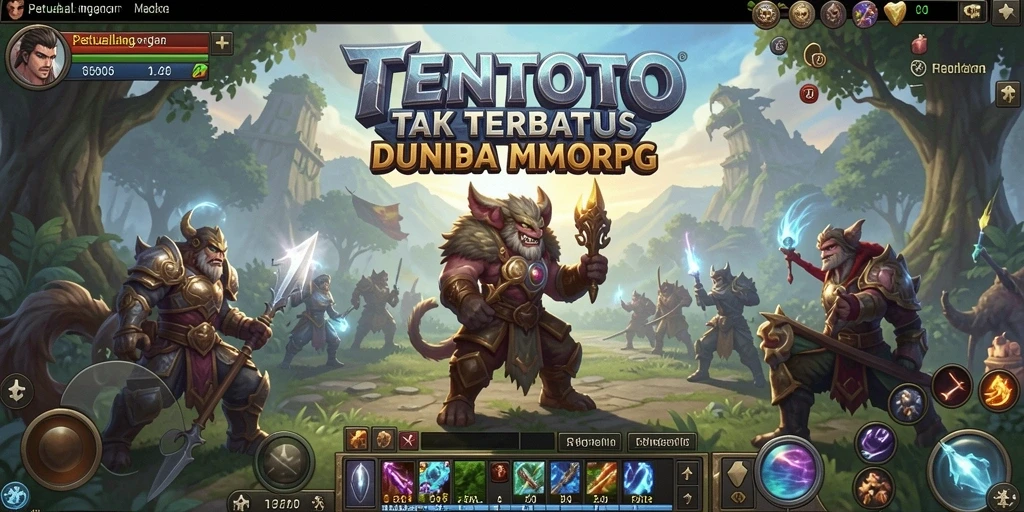 Screenshot gameplay TENTOTO menampilkan aksi pertempuran epik di dunia MMORPG.