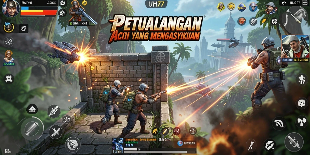 Screenshot UH77 menampilkan aksi seru di medan perang.